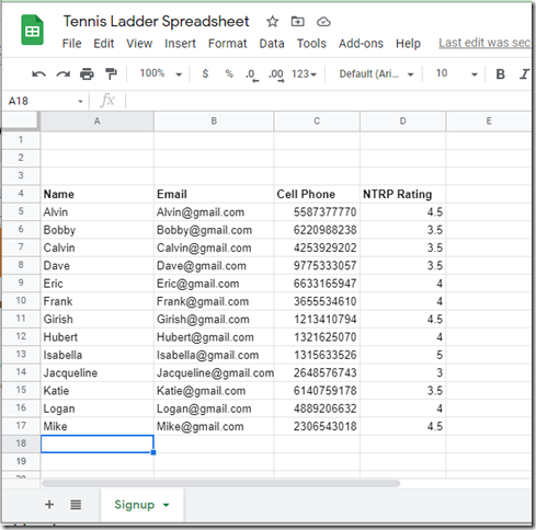 Run a tennis ladder with this Google SpreadsheetSolving